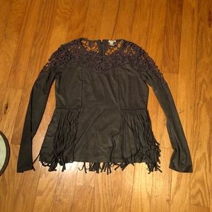 Faux Suede Fringe Top
